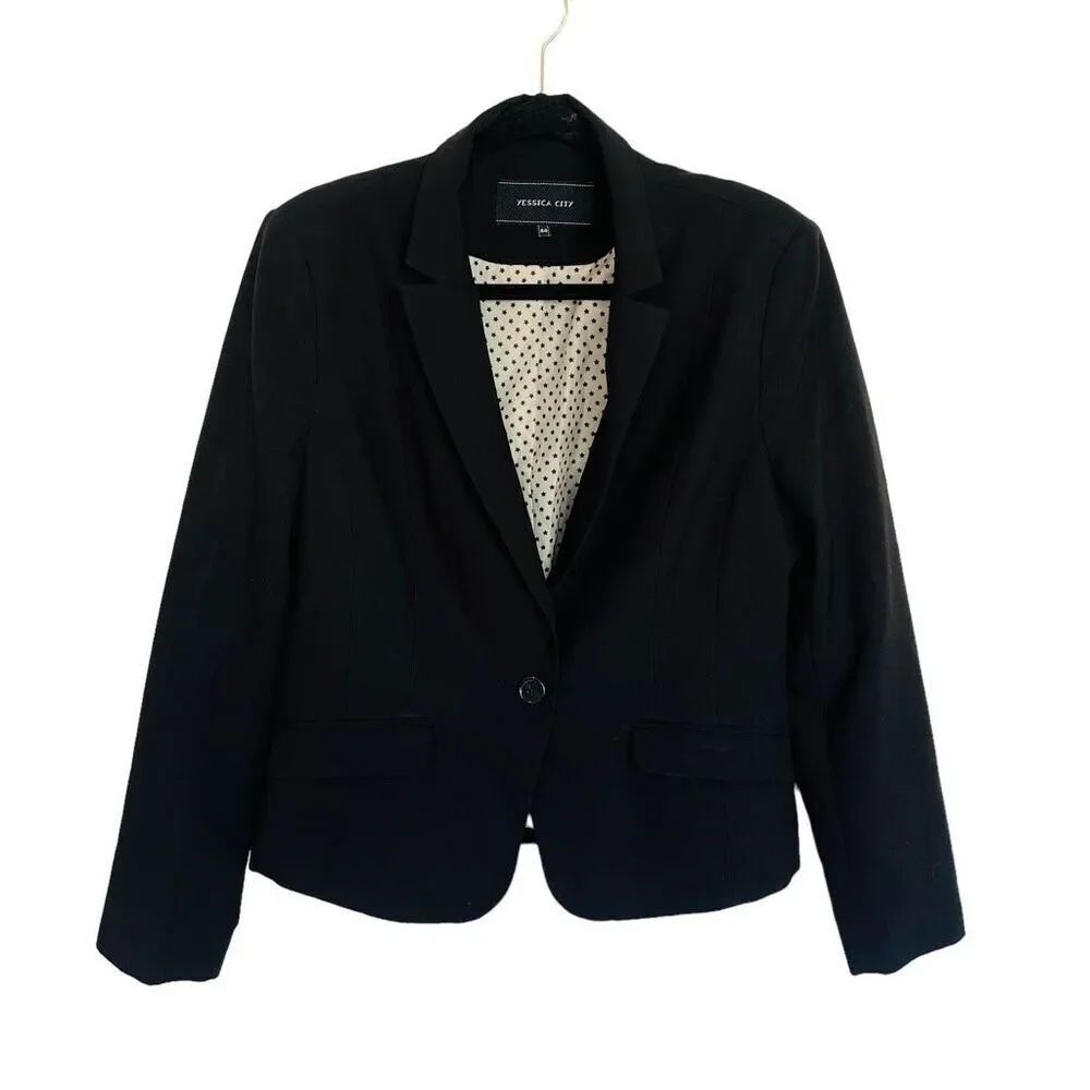 Yessica City Women's Notched Lapel One Button Front Blazer Suit Black Size 44
